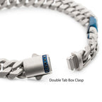 Matte Finish Steel Beveled Cuban with Two Blue IP Links & Black Sapphire Chain Bracelet