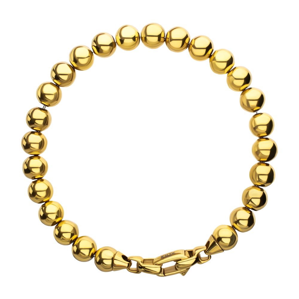 8mm Polished Finish 18Kt Gold IP Steel Bead Bracelet