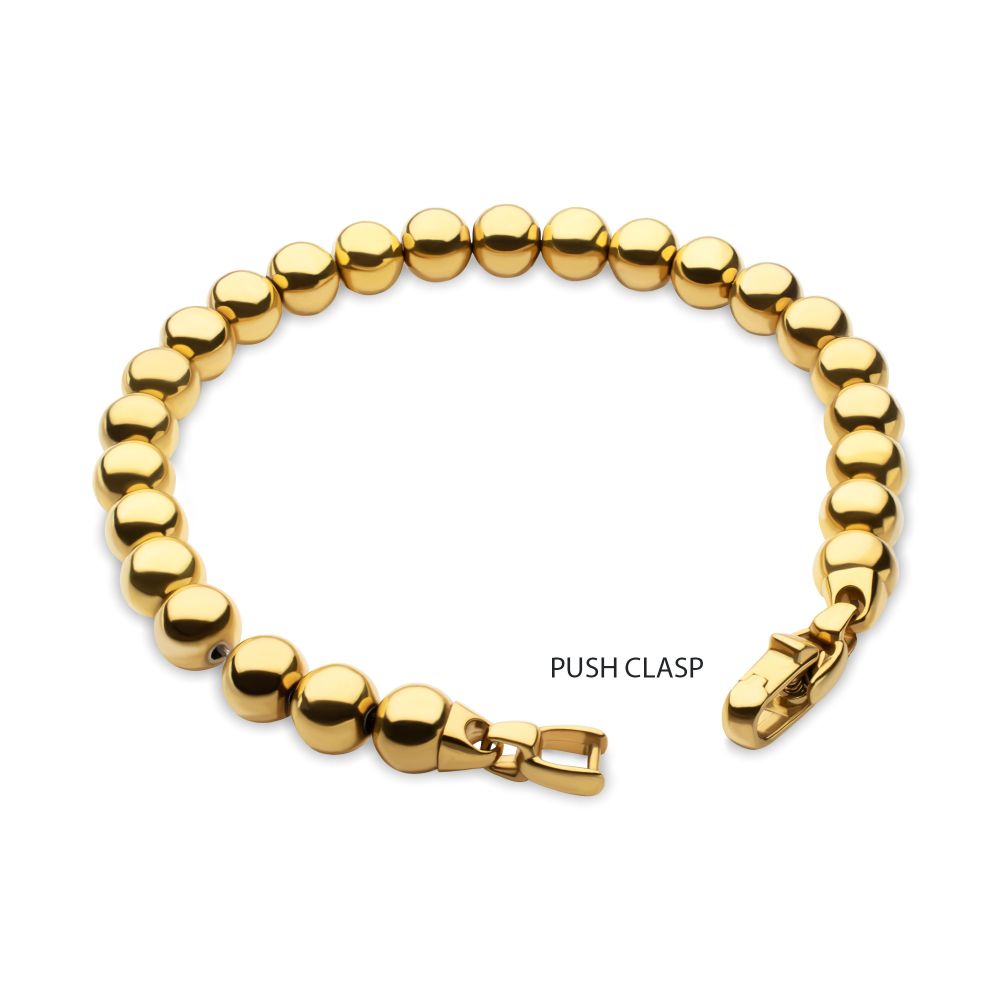 8mm Polished Finish 18Kt Gold IP Steel Bead Bracelet