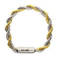 8mm 18Kt Gold IP Steel Two-Tone Rope Chain Bracelet