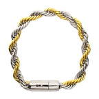 8mm 18Kt Gold IP Steel Two-Tone Rope Chain Bracelet