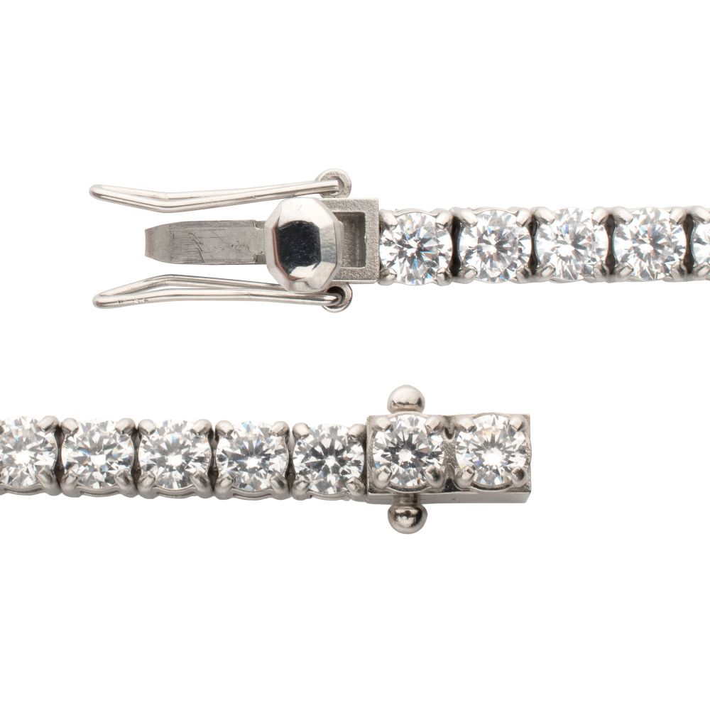 Stainless Steel Tennis Bracelet with 4mm Lab-Created White Sapphire 8"