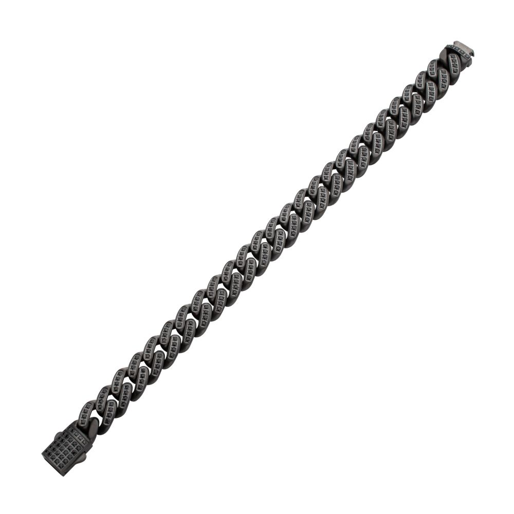 12mm Gun Metal IP Steel Miami Cuban with Black Spinel Chain Bracelet