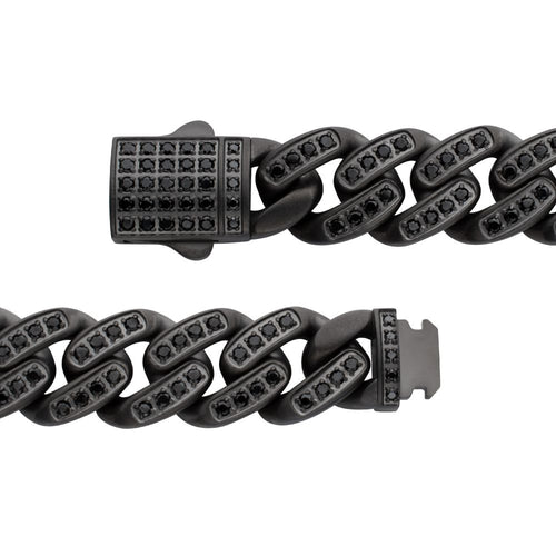 12mm Gun Metal IP Steel Miami Cuban with Black Spinel Chain Bracelet
