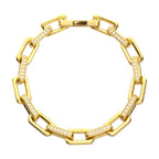 8mm Polished 18Kt Gold IP Steel Paperclip Chain with Clear CZ Heavy Link Bracelet