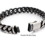 12mm Black IP Matte Steel Cuban Chain with Black Sapphire Clasp Reversible Bracelet
