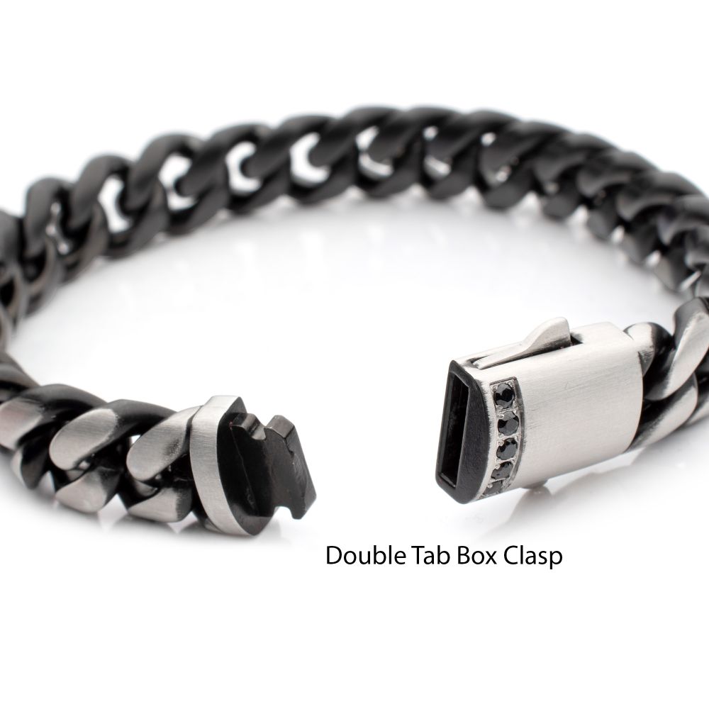 12mm Black IP Matte Steel Cuban Chain with Black Sapphire Clasp Reversible Bracelet