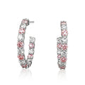 Pink &amp; White Diamond U-Prong Hoops in 14K White Gold