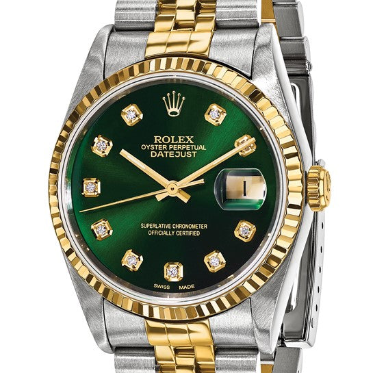 Pre-Owned Rolex Datejust 36 Green Diamond Dial Two-Tone Jubilee Bracelet