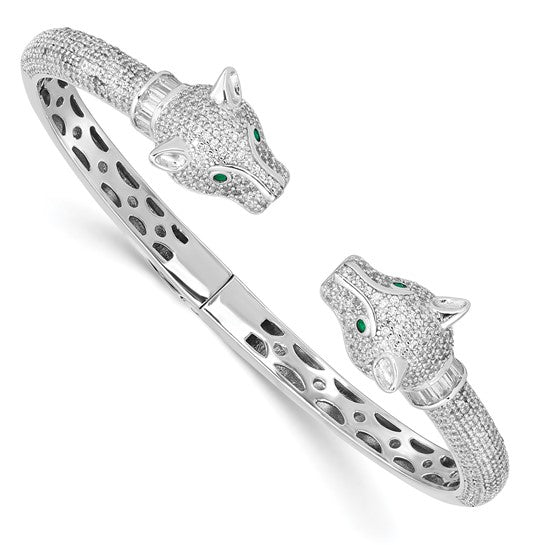 Rhodium-Plated Sterling Silver CZ Hinged Cuff Bracelet