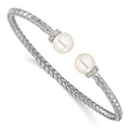 18K White Gold Natural Diamond & Pearl Woven Cuff Bracelet