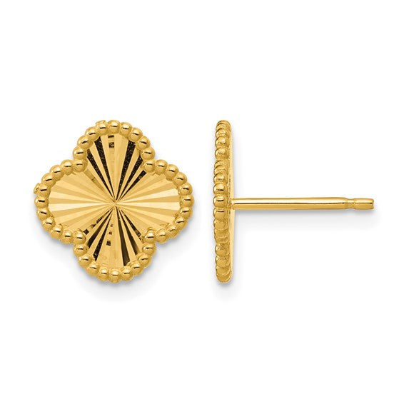 14K Yellow Gold Diamond-Cut Button Earrings